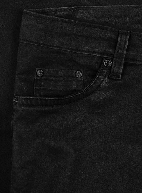 Black Body Hugger Stretch Jeans - Hard Wash - Black Thread - Click Image to Close
