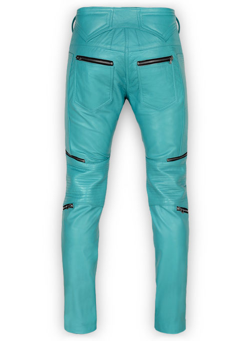 Bright Blue Electric Zipper Mono Leather Pants - Click Image to Close