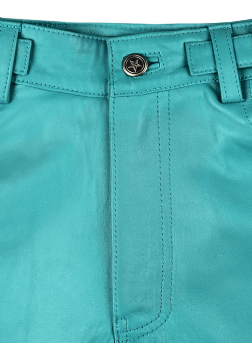Bright Blue Electric Zipper Mono Leather Pants - Click Image to Close
