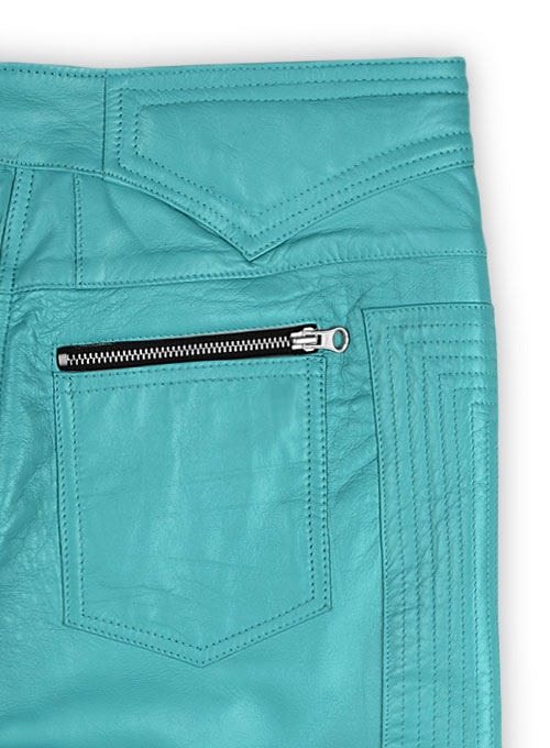 Bright Blue Electric Zipper Mono Leather Pants - Click Image to Close