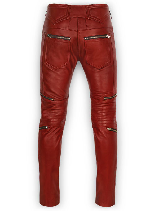 Cherry Red Electric Zipper Mono Leather Pants