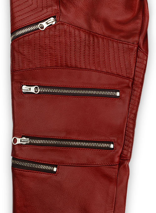 Cherry Red Electric Zipper Mono Leather Pants