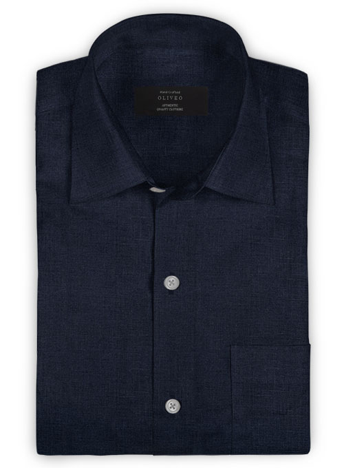 Pure Navy Linen Shirt - Full Sleeves