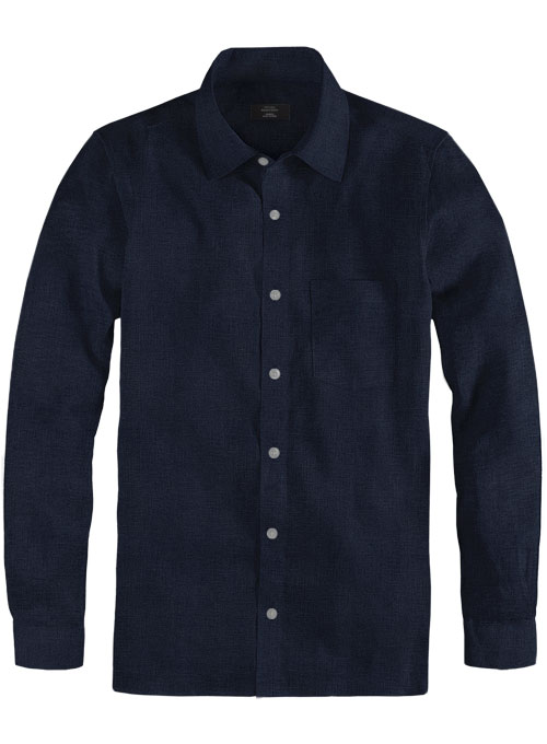 Pure Navy Linen Shirt - Full Sleeves