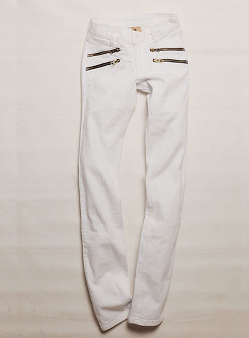 Twiggy Double Zipper White Stretch Jeans - Click Image to Close