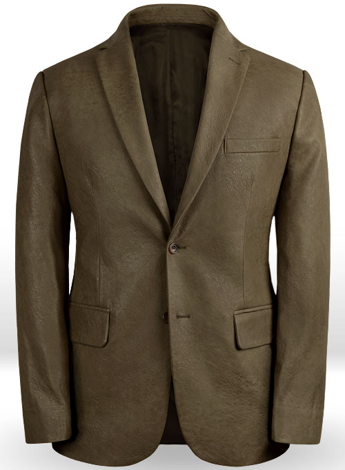 Classic Dark Olive Stretch Pleather Blazer