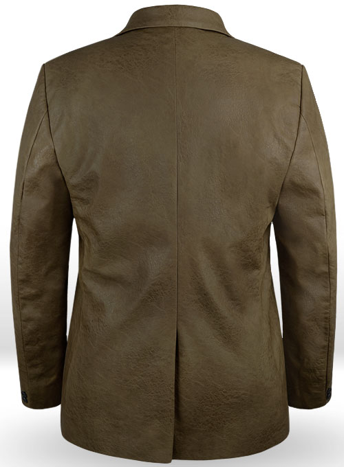 Classic Dark Olive Stretch Pleather Blazer