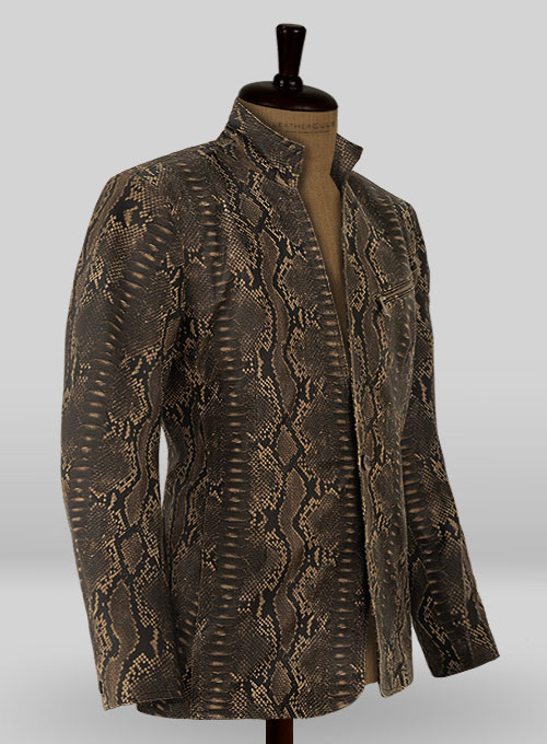 Dark Brown Python Zipper Leather Blazer #3