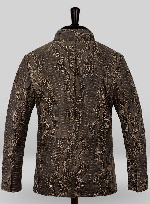 Dark Brown Python Zipper Leather Blazer #3
