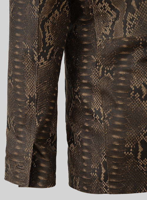 Dark Brown Python Zipper Leather Blazer #3 - Click Image to Close