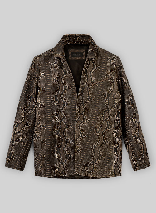 Dark Brown Python Zipper Leather Blazer #3