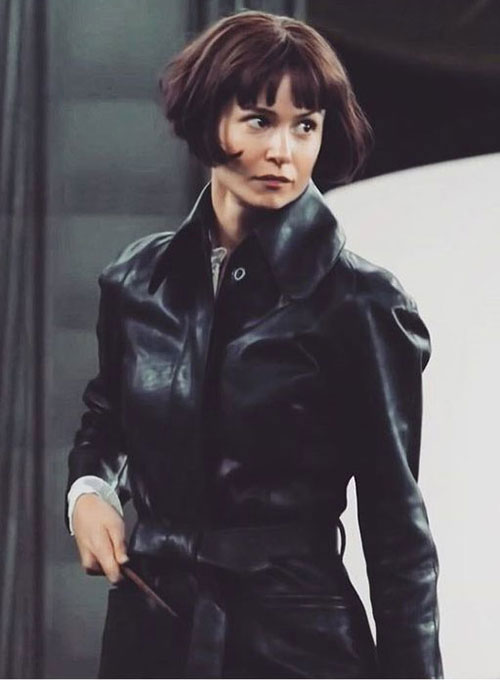 Katherine Waterston Fantastic Beasts Leather Long Coat - Click Image to Close
