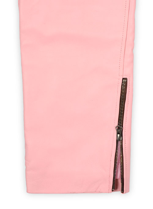 Light Pink Leather  Biker Jeans - Style #1
