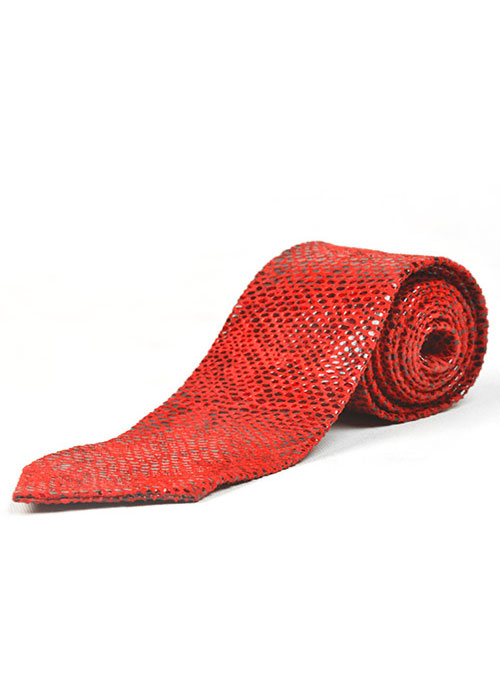 Shiny Red Python Leather Tie - Click Image to Close