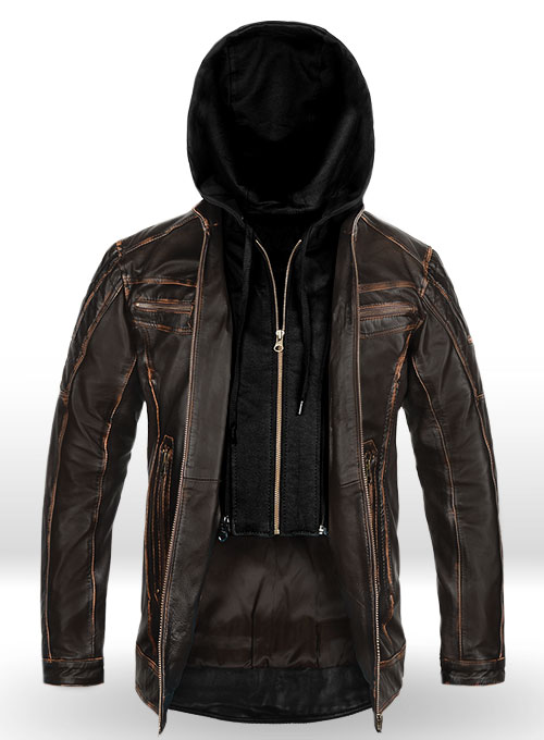 Retro Leather Jacket with Hoodie