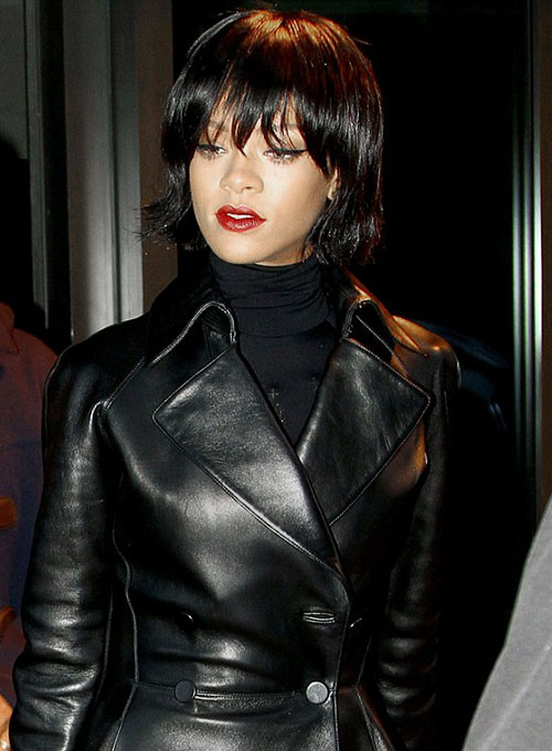 Rihanna Leather Trench Coat - Click Image to Close