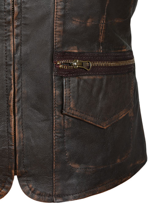 Rubbed Dark Brown Washed Alicia 88 Minutes Leather Jacket - Click Image to Close