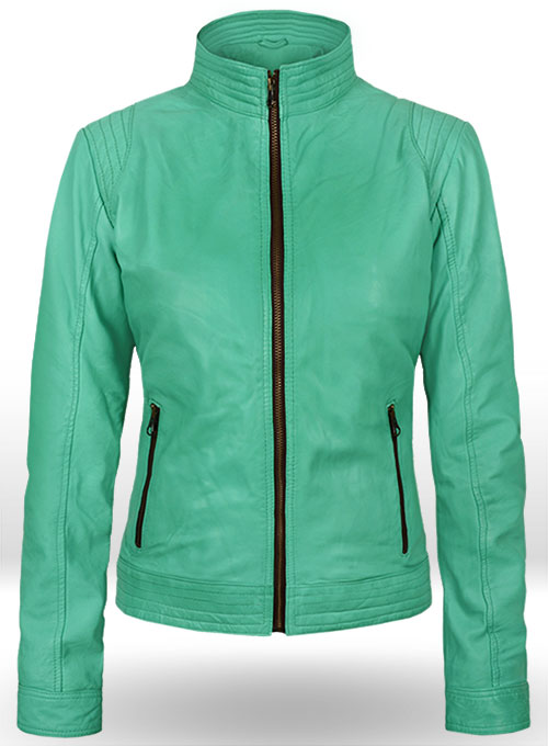 Soft Castle Green Washed & Wax Leather Jacket #707 - Click Image to Close
