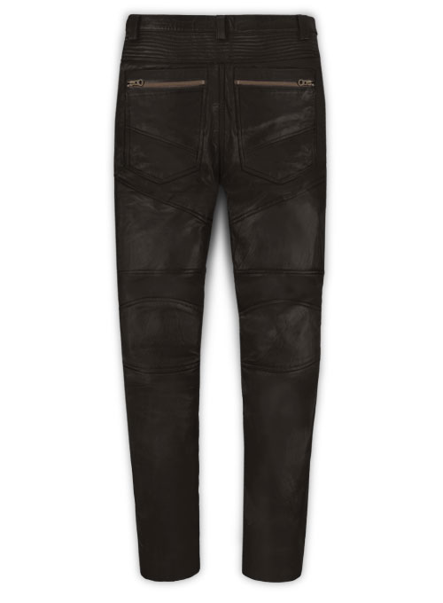 Soft Dark Brown Leather Biker Jeans #512