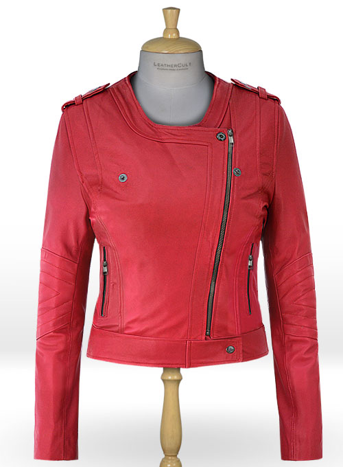 Soft Raspberry Red Leather Jacket # 220