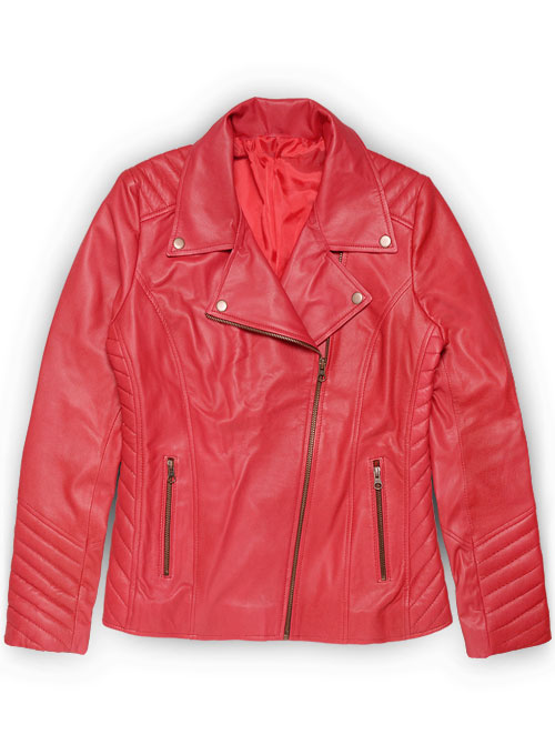 Soft Raspberry Red Oxley Leather Biker Jacket