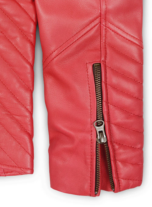 Soft Raspberry Red Oxley Leather Biker Jacket - Click Image to Close