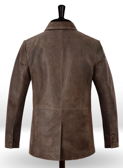 Vintage Brown Grain Medieval Leather Blazer - Click Image to Close