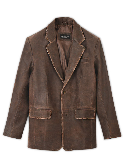 Vintage Brown Grain Medieval Leather Blazer - Click Image to Close