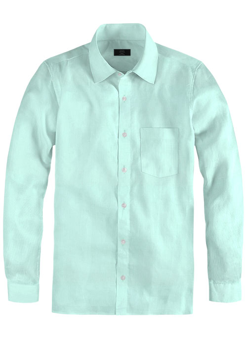 Light Blue Cotton Linen Shirt - Full Sleeves - Click Image to Close