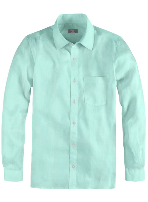 Pure Mint Green Linen Shirt - Full Sleeves - Click Image to Close