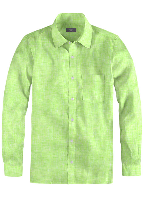 Roman Fume Green Linen Shirt - Full Sleeves - Click Image to Close