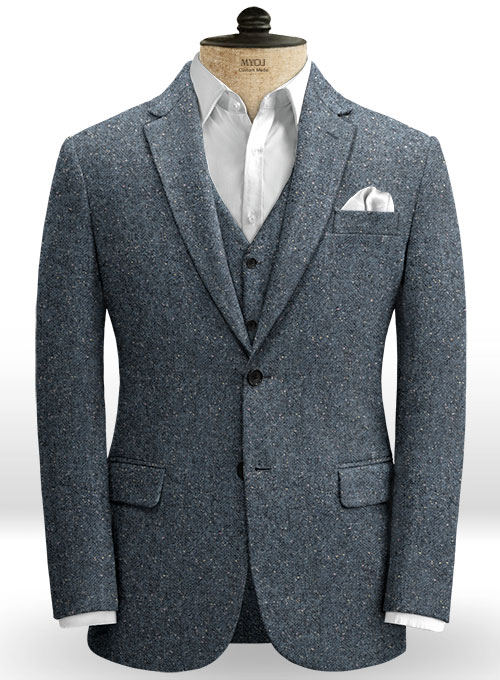Arc Blue Herringbone Flecks Donegal Tweed Suit - Click Image to Close