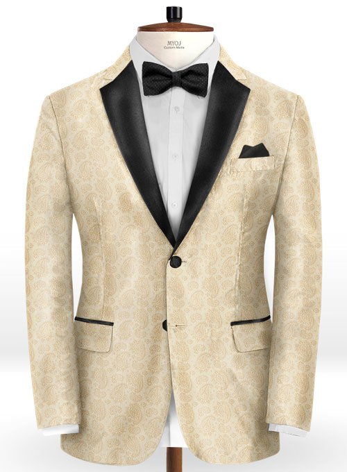 Big Paisley Beige Wool Tuxedo Suit - Click Image to Close
