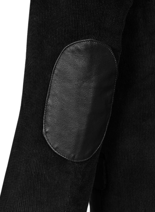 Black Corduroy Leather Patch Jacket - Click Image to Close