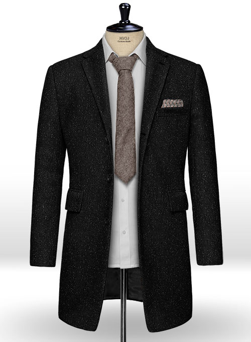 Black Flecks Donegal Tweed Overcoat