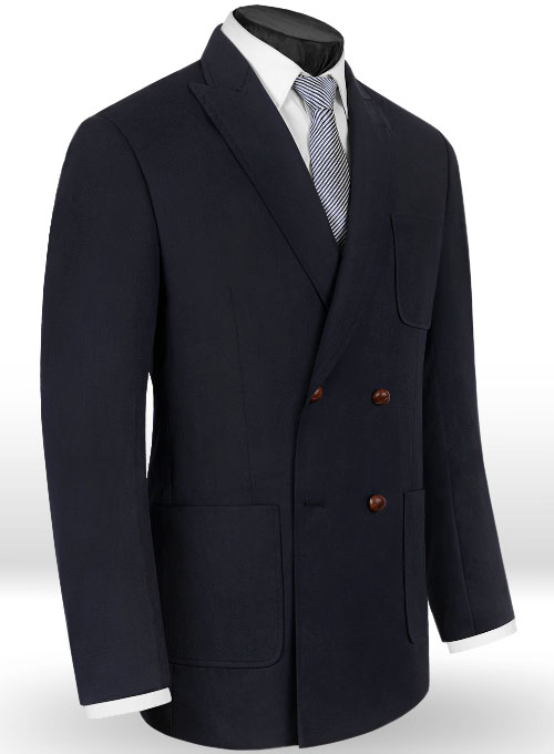 Blue Merino Wool Double Breasted Style Jacket