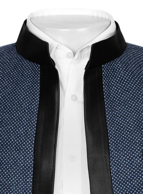 Blue Honey Comb Tweed Nehru Tuxedo Jacket