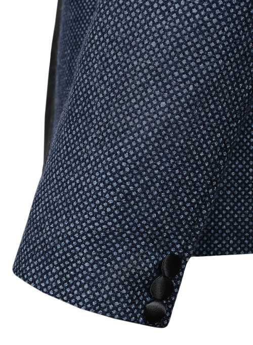 Blue Honey Comb Tweed Nehru Tuxedo Jacket - Click Image to Close