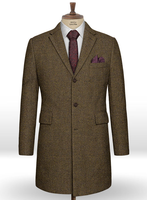 Bottle Brown Herringbone Tweed Overcoat