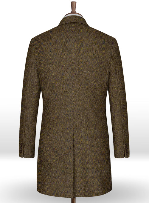 Bottle Brown Herringbone Tweed Overcoat