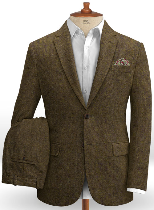 Bottle Brown Herringbone Tweed Suit