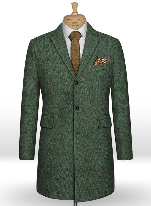 Bottle Green Herringbone Tweed Overcoat