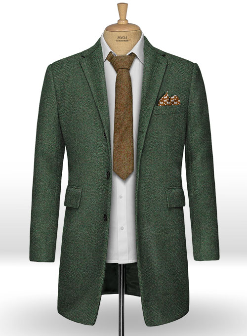 Bottle Green Herringbone Tweed Overcoat - Click Image to Close