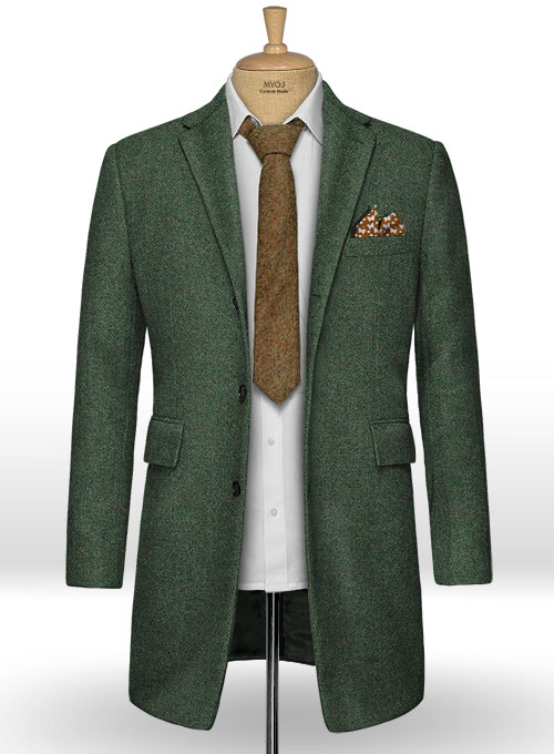 Bottle Green Herringbone Tweed Overcoat