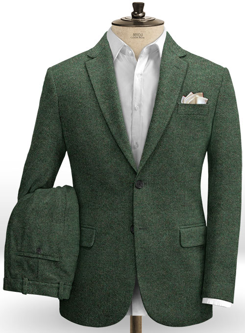 Bottle Green Herringbone Tweed Suit