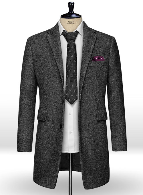 Charcoal Flecks Donegal Tweed Overcoat - Click Image to Close