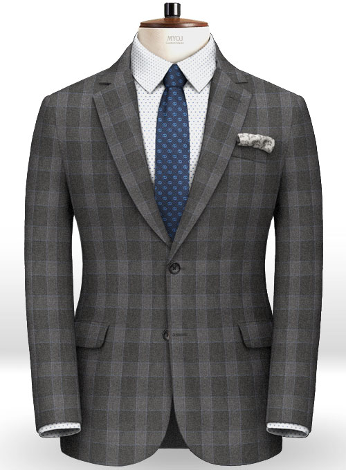 Charcoal Mont Checks Flannel Wool Suit - Click Image to Close