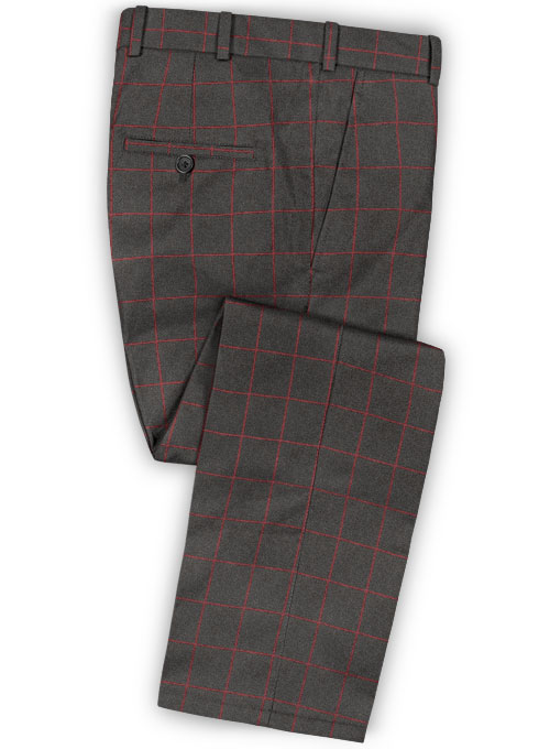 Charcoal Red Windowpane Flannel Wool Suit - Click Image to Close