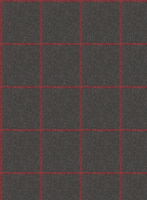 Charcoal Red Windowpane Flannel Wool Suit - Click Image to Close