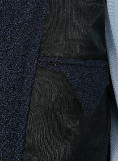Deep Blue Herringbone Tweed Parker Style Sports Coat - Click Image to Close